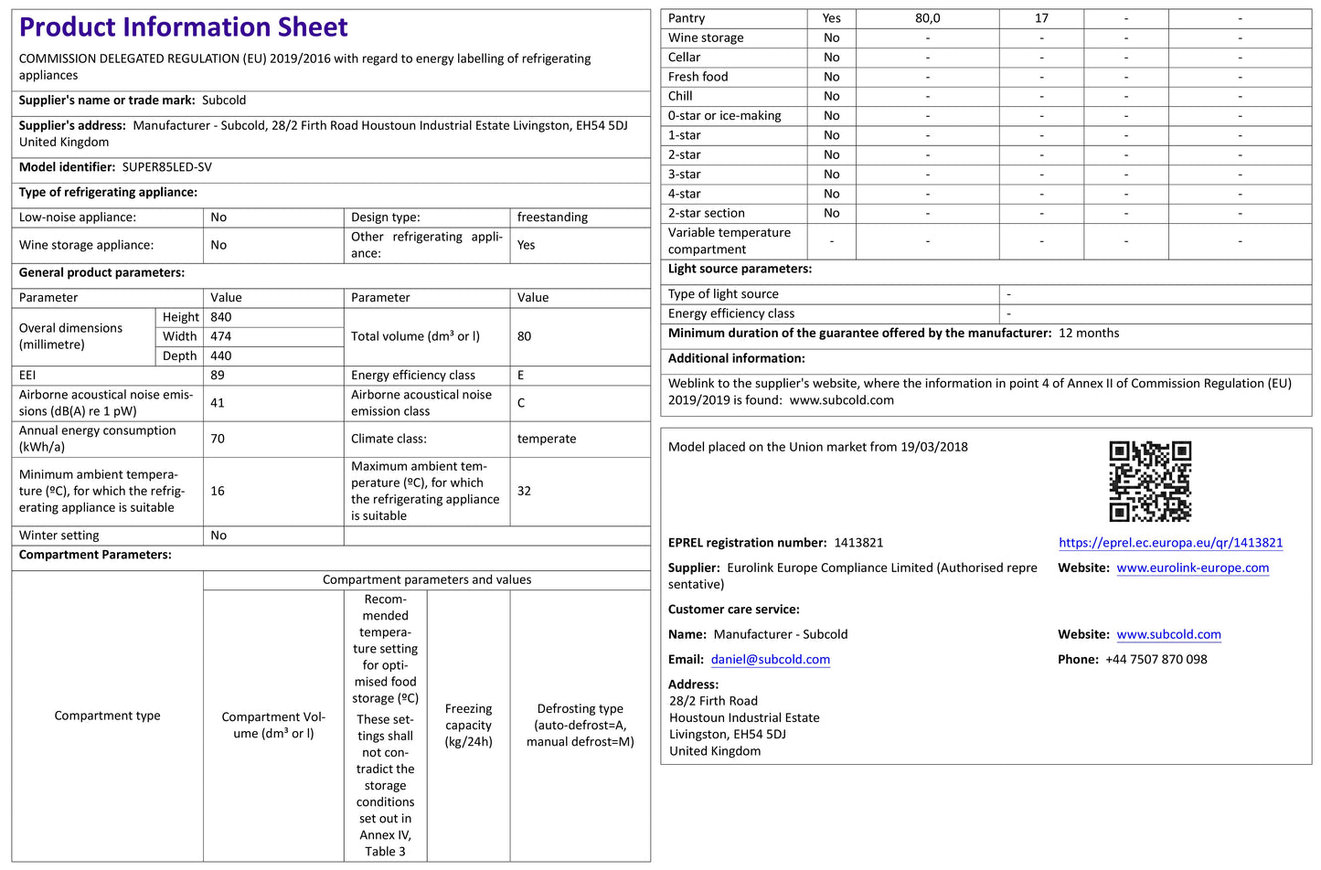 Subcold Super 85 LED Beer Fridge - Silver