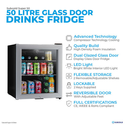 Subcold Super 50 LED Beer Fridge - Silver