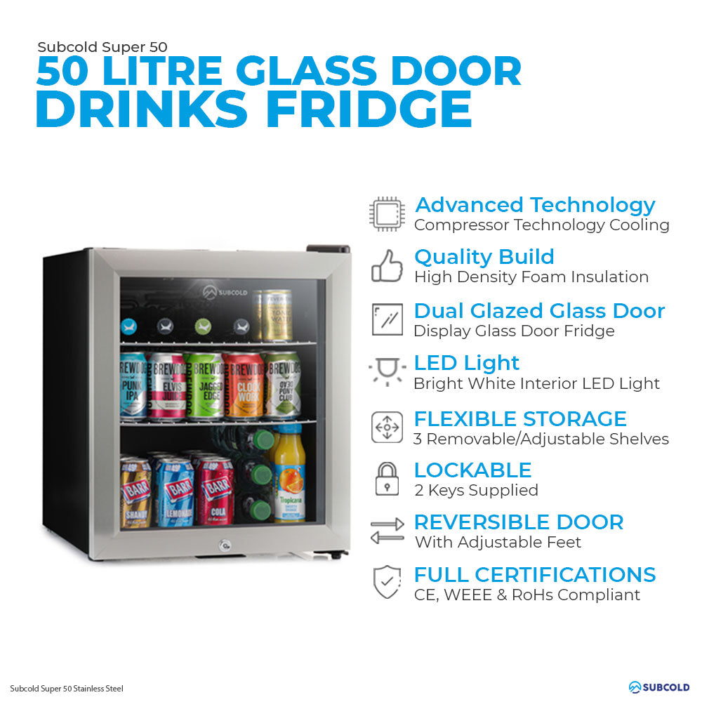 Subcold Super 50 LED Beer Fridge - Stainless Steel