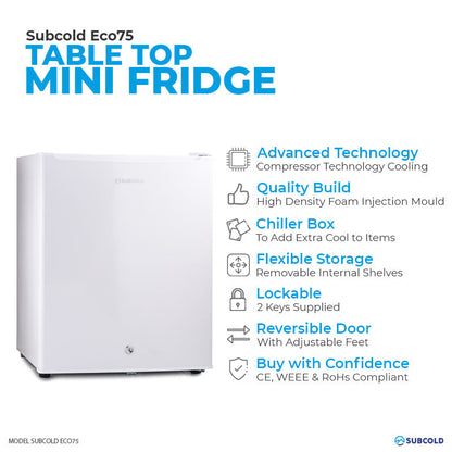 Subcold Eco75 Table Top Fridge - White