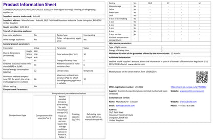 Subcold Aire30-G LED Mini Fridge - Black