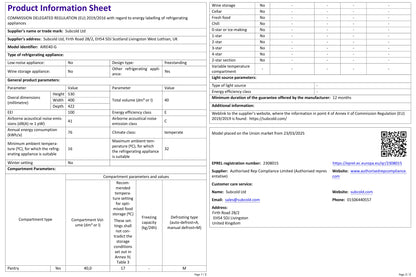 Subcold Aire40-G LED Mini Fridge - Black