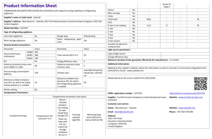 Subcold Eco100 LED Under Counter Fridge - Black