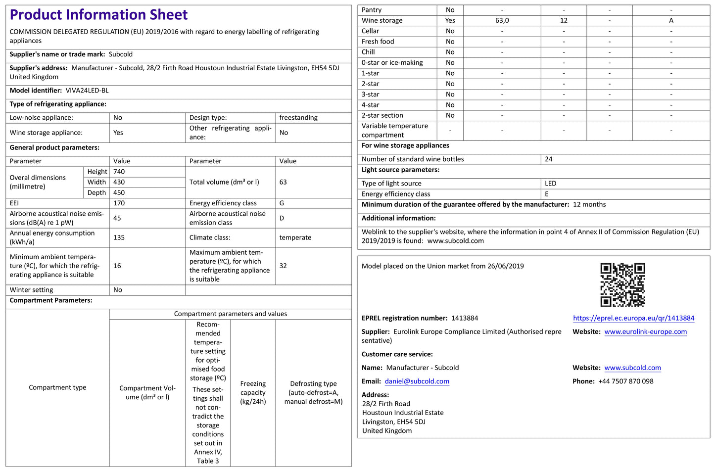 Subcold Viva24 LED - Wine Cooler